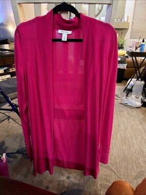 White House Black Market Hot Pink Open-Front Cardigan
